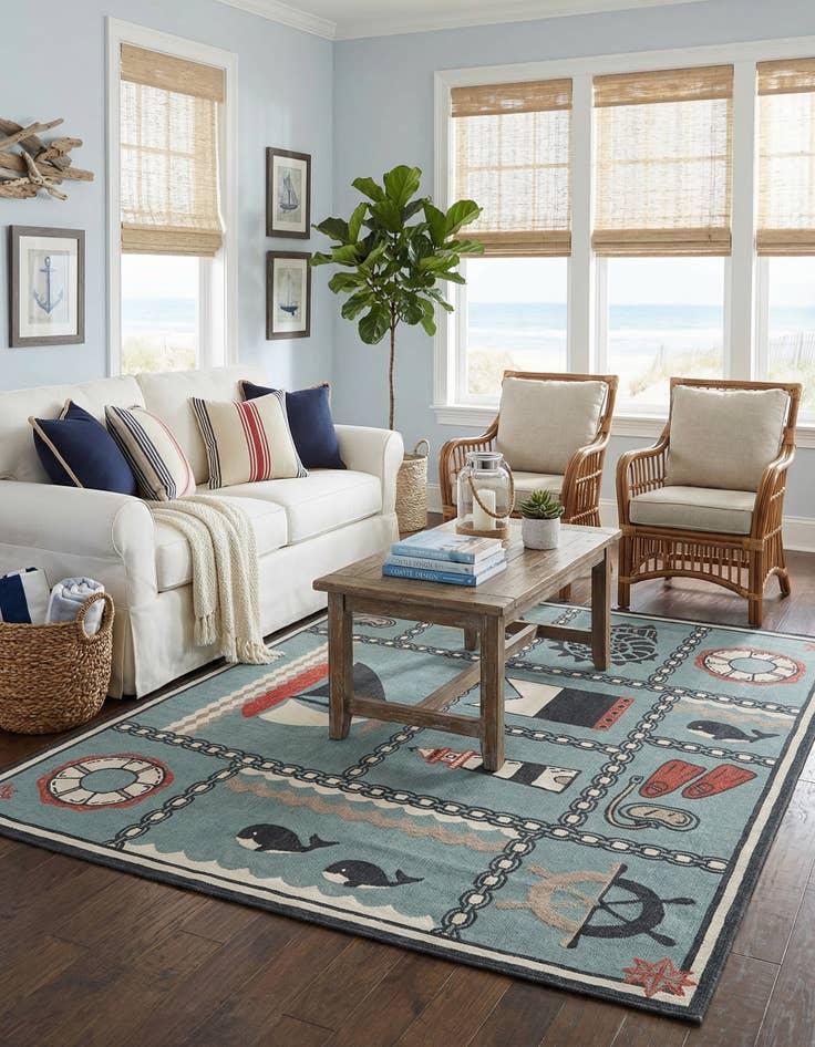 Detail image of 7' 10 x 10'  Washable Coastal Indoor / Outdoor Rug