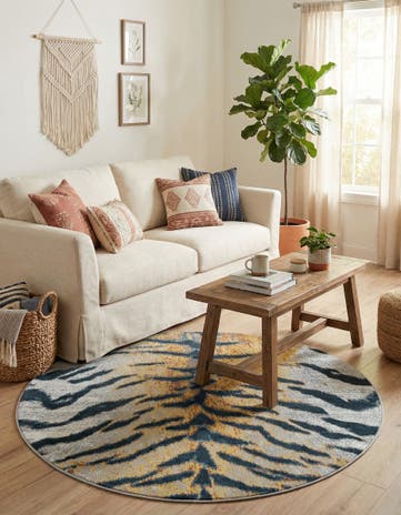 Light Brown Kamala Washable Round Rug