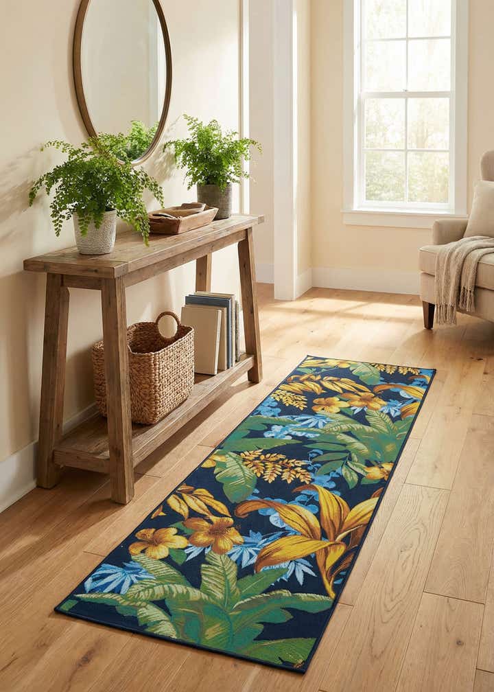 2' 7 x 9' Easy-Clean Botanical Indoor / Outdoor Runner Rug