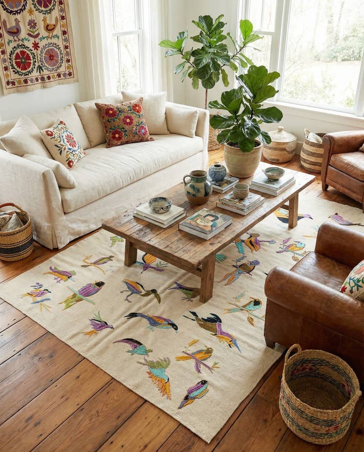 Detail image of 5' 1 x 6' 6 Hand Woven Kilim Suzani Wool Rug
