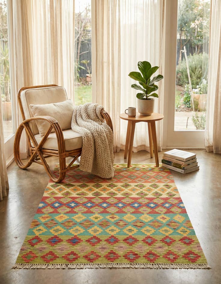 Detail image of 3' 5 x 5' 1  Hand Woven Kilim Maymana Wool Rug