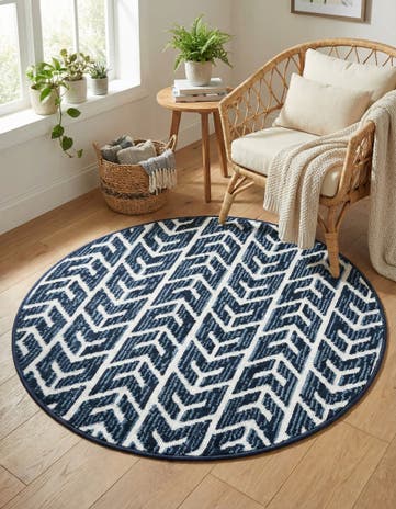 Navy Blue Easy-Clean Sabrina Soto Aston Indoor / Outdoor Round Rug