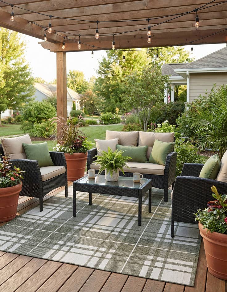 Detail image of 6' x 9'  Washable Checkered Indoor / Outdoor Rug