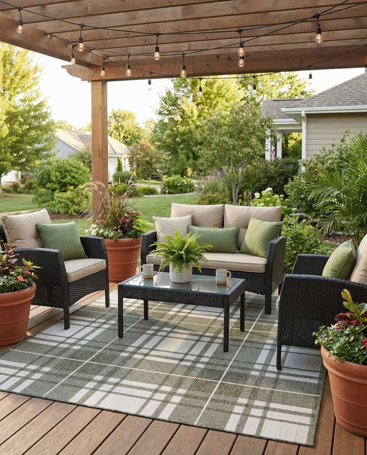 6' x 9' Easy-Clean Checkered Indoor / Outdoor Rug