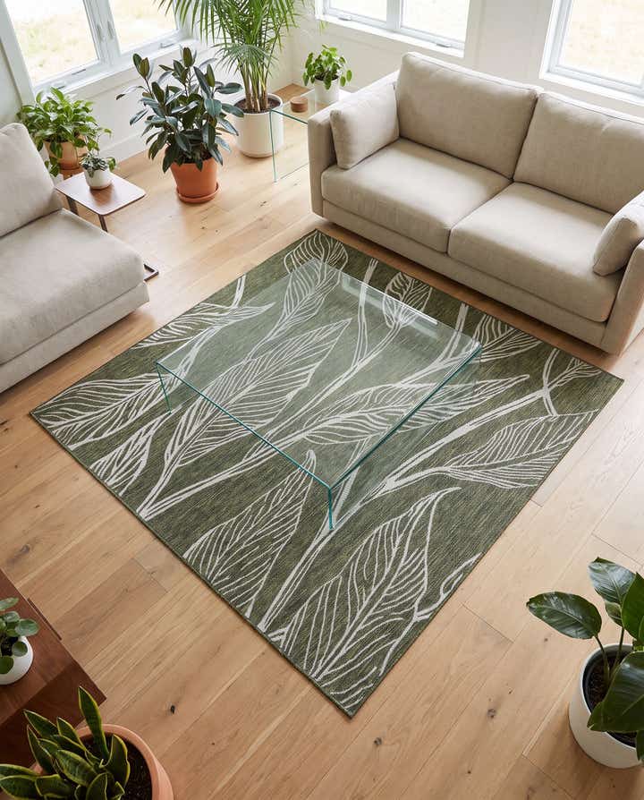 7' 10 x 7' 10 Easy-Clean Botanical Indoor / Outdoor Square Rug
