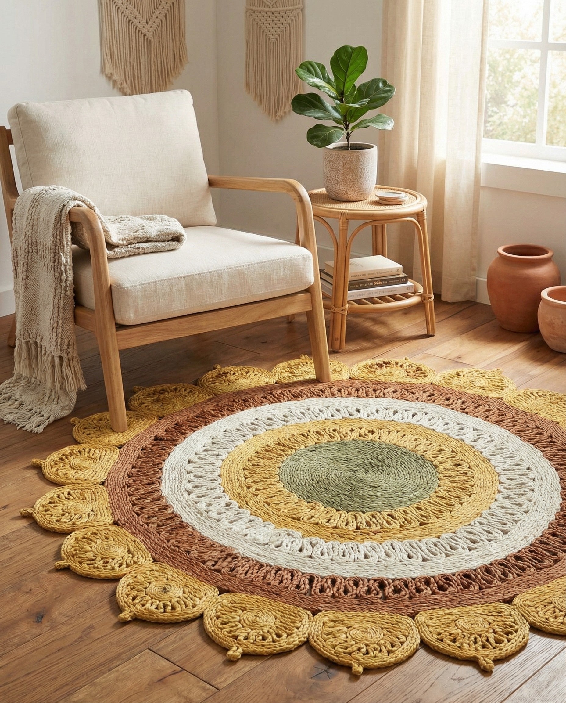  4' 1 x 4' 1  Hand Braided Jute Round Rug