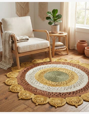Sunflower Yellow Handmade Braided Jute Round Rug