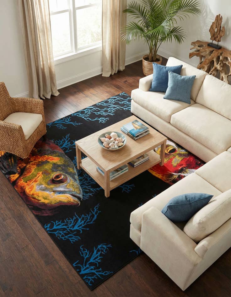 Detail image of  10' x 10'  Washable Coastal Indoor / Outdoor Square Rug