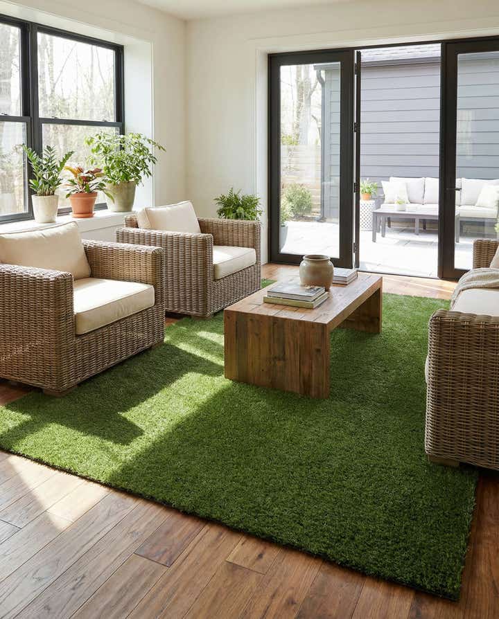 7' x 10' Easy-Clean Grass Indoor / Outdoor Rug