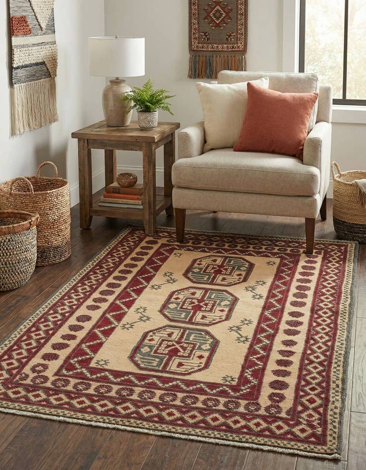 Detail image of 3' 2 x 5' Hand Knotted Afghan Akhche Wool Rug
