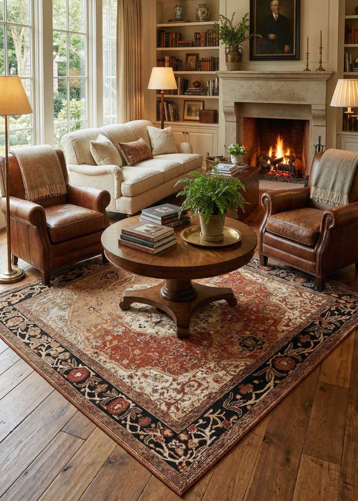 7' 10 x 7' 10 Easy-Clean Traditional Indoor / Outdoor Square Rug