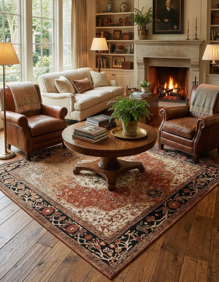 Detail image of 7' 10 x 7' 10  Washable Traditional Indoor / Outdoor Square Rug