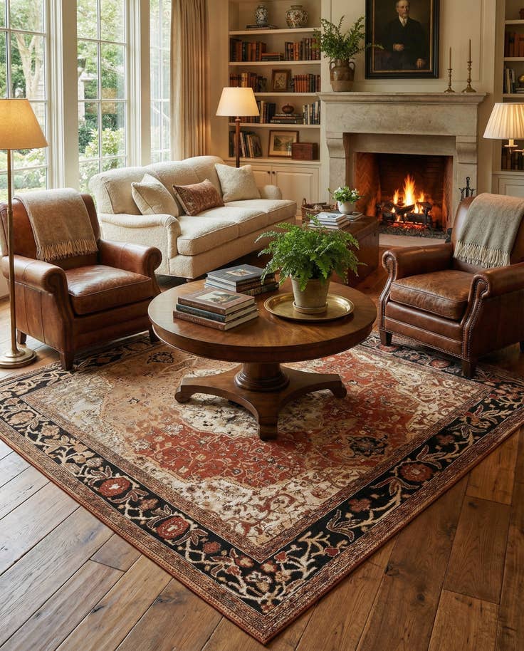 Detail image of 7' 10 x 7' 10 Easy-Clean Traditional Indoor / Outdoor Square Rug