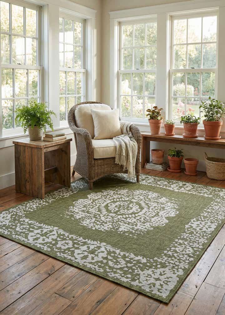 10' x 10' Easy-Clean Traditional Indoor / Outdoor Square Rug