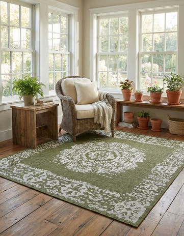 10' x 10' Easy-Clean Traditional Indoor / Outdoor Square Rug