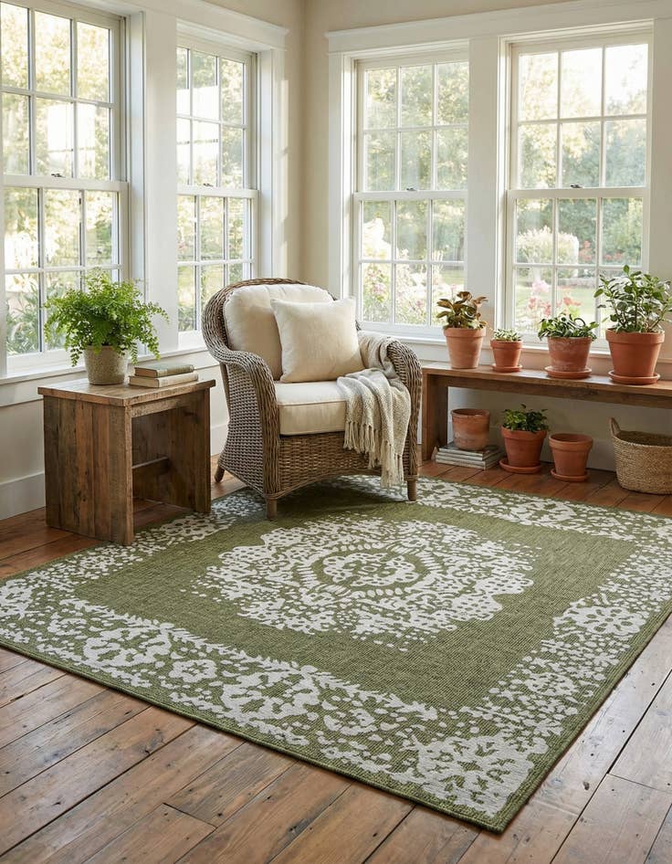 Detail image of  10' x 10'  Washable Traditional Indoor / Outdoor Square Rug