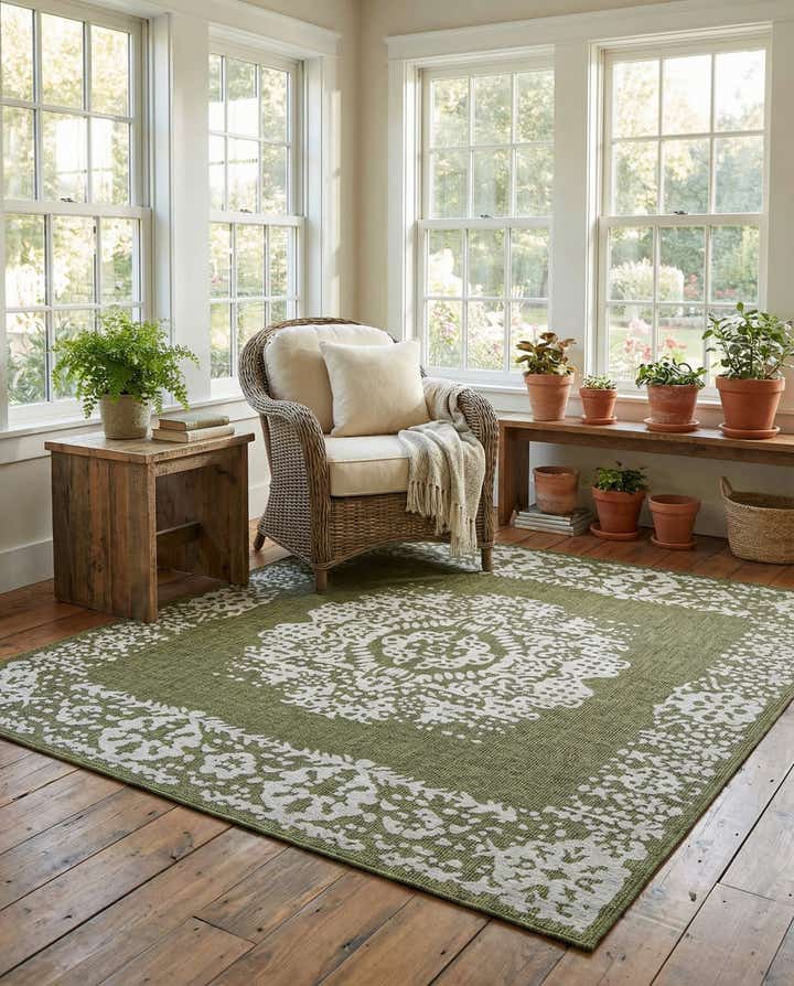10' x 10' Easy-Clean Traditional Indoor / Outdoor Square Rug