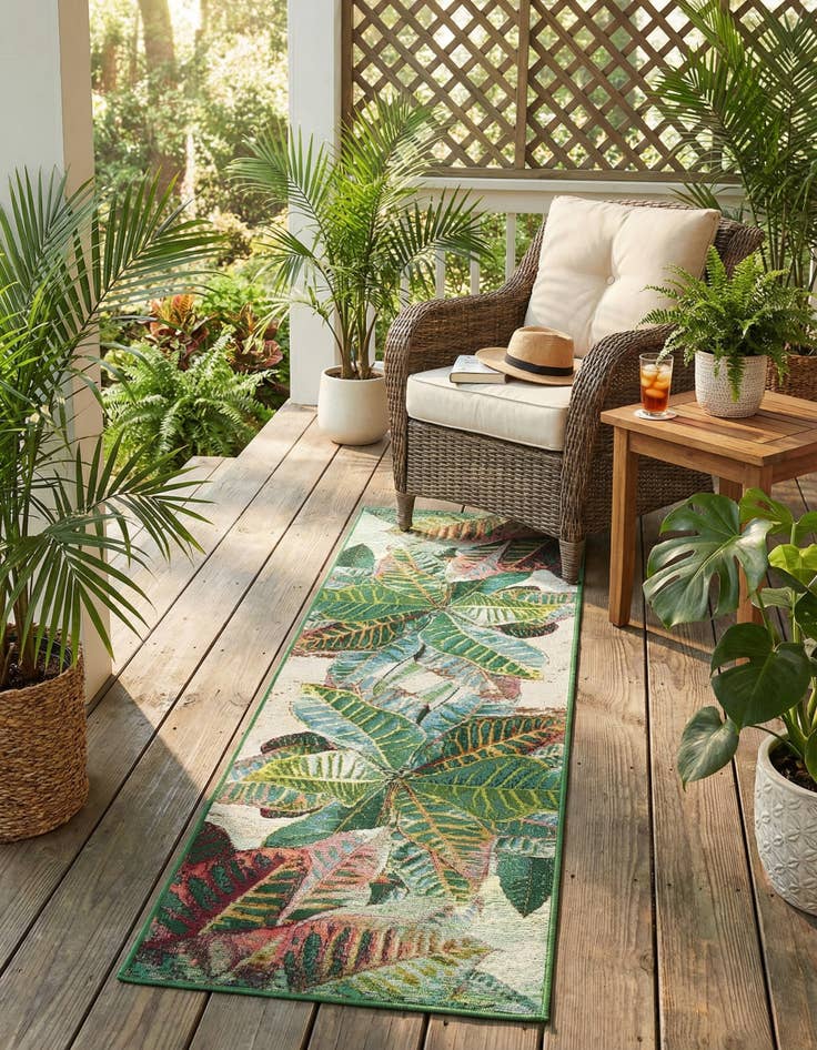 Detail image of 2' x 6' Easy-Clean Botanical Indoor / Outdoor Runner Rug