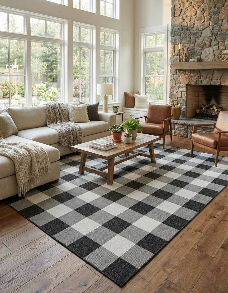 Detail image of 9' x 12'  Washable Checkered Indoor / Outdoor Rug
