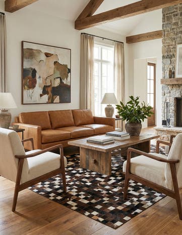 5' 1 x 8' 2 Cowhide Leather Rug