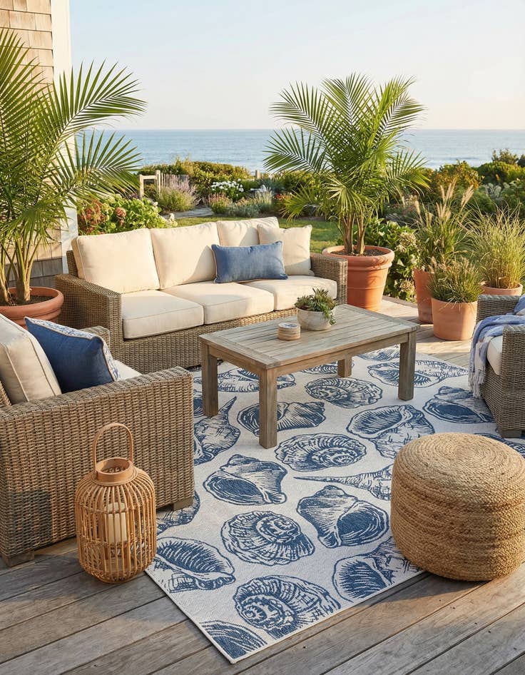 Detail image of 12' x 12'  Washable Coastal Indoor / Outdoor Square Rug