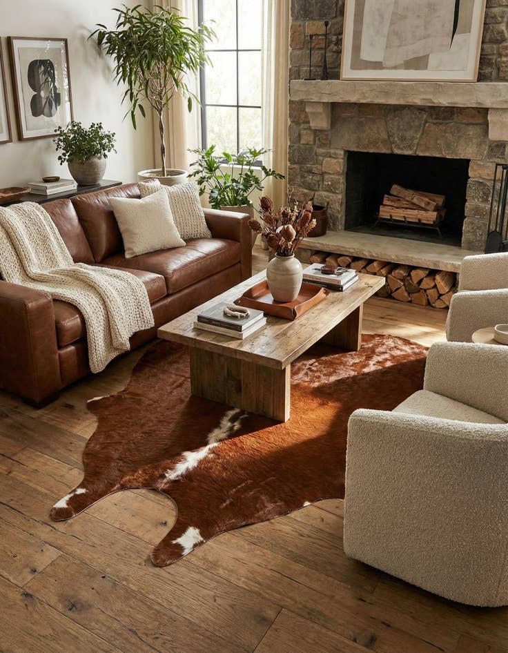 Detail image of 5' 2 x 5' 4 Cowhide Leather Square Rug