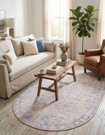 Beige Washable Timeless Oval Rug