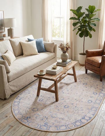 Beige Washable Timeless Oval Rug
