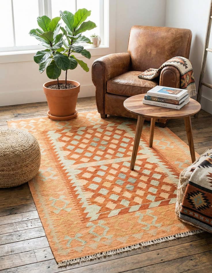 Detail image of 3' 4 x 5'  Hand Woven Kilim Waziri Wool Rug