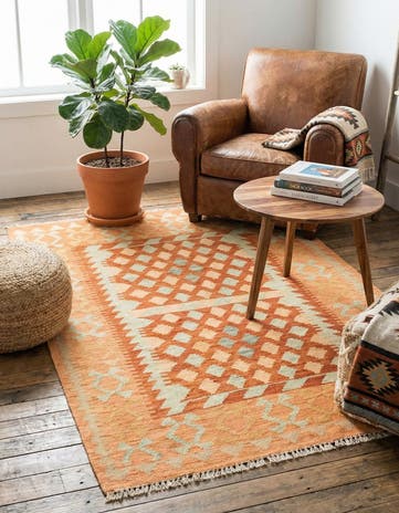 3' 4 x 5' Hand Woven Kilim Waziri Wool Rug