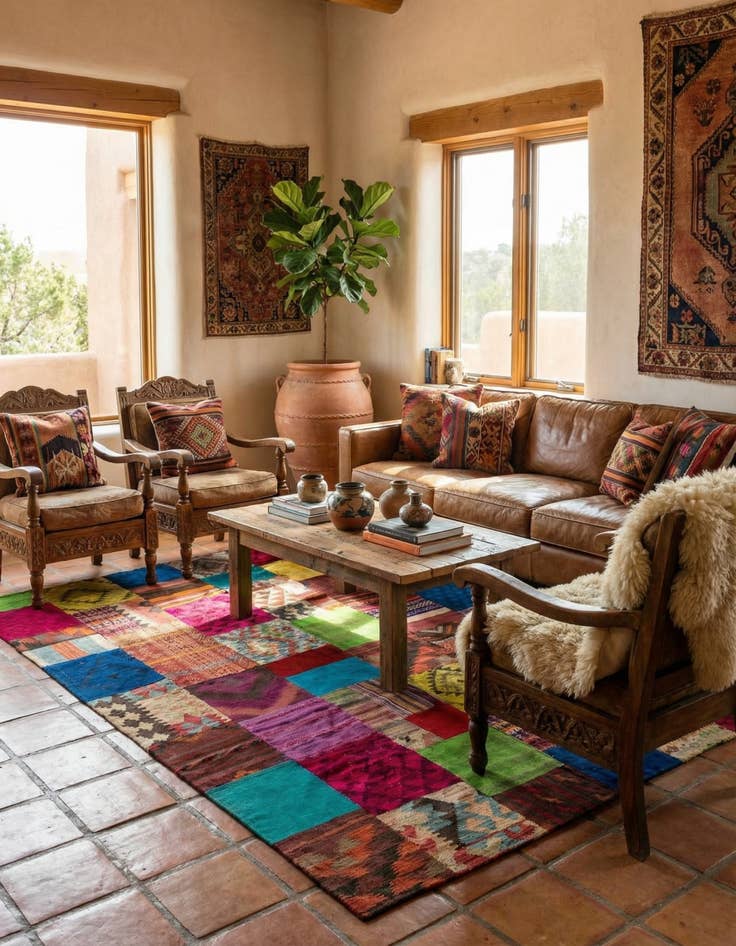 Detail image of 6' 9 x 9' 8  Hand Woven Kilim Patchwork Wool Rug