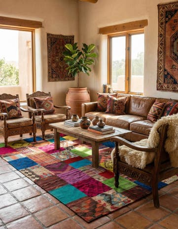 6' 9 x 9' 8 Hand Woven Kilim Patchwork Wool Rug