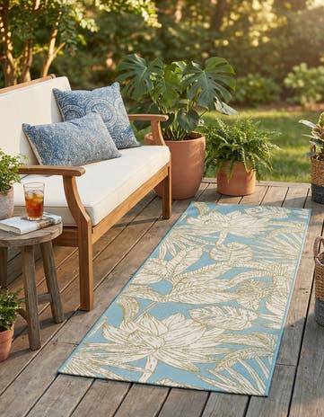 2' x 6' Easy-Clean Botanical Indoor / Outdoor Runner Rug