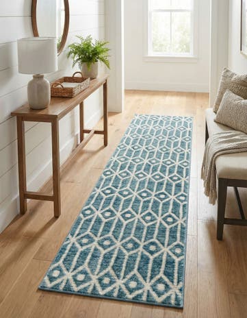 Blue Lattice Trellis Runner Rug