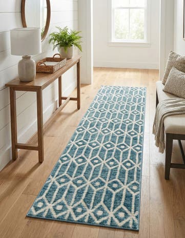 Blue Lattice Trellis Runner Rug