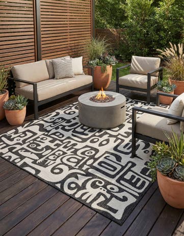 Black and White Easy-Clean Modern Indoor / Outdoor Square Rug
