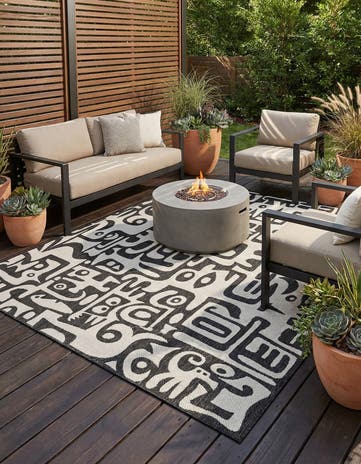 Black and White Easy-Clean Modern Indoor / Outdoor Square Rug