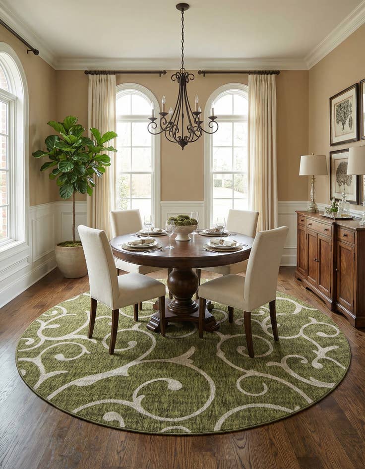 Detail image of  10' 8 x 10' 8  Washable Botanical Indoor / Outdoor Round Rug