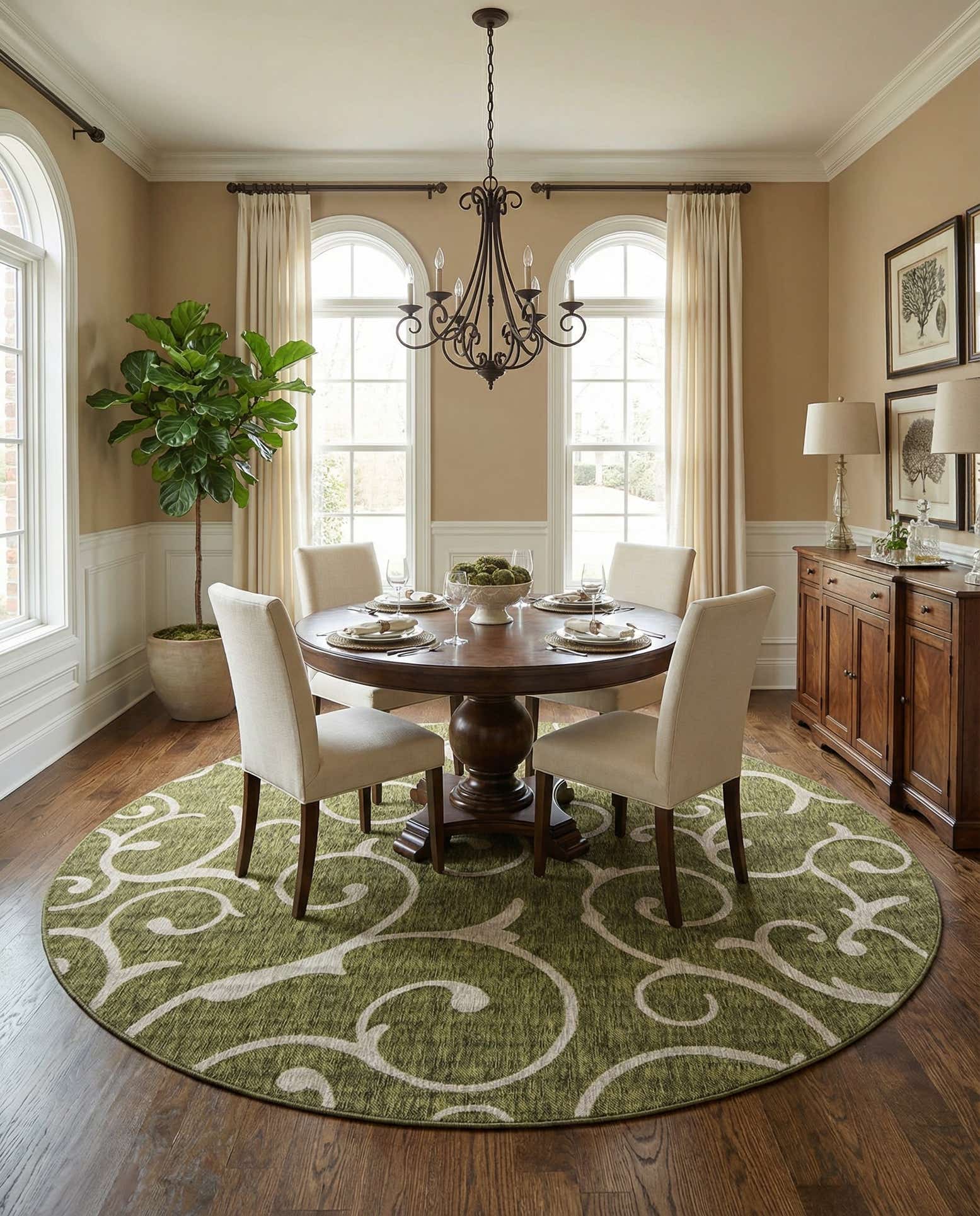 10' 8 x 10' 8 Easy-Clean Botanical Indoor / Outdoor Round Rug