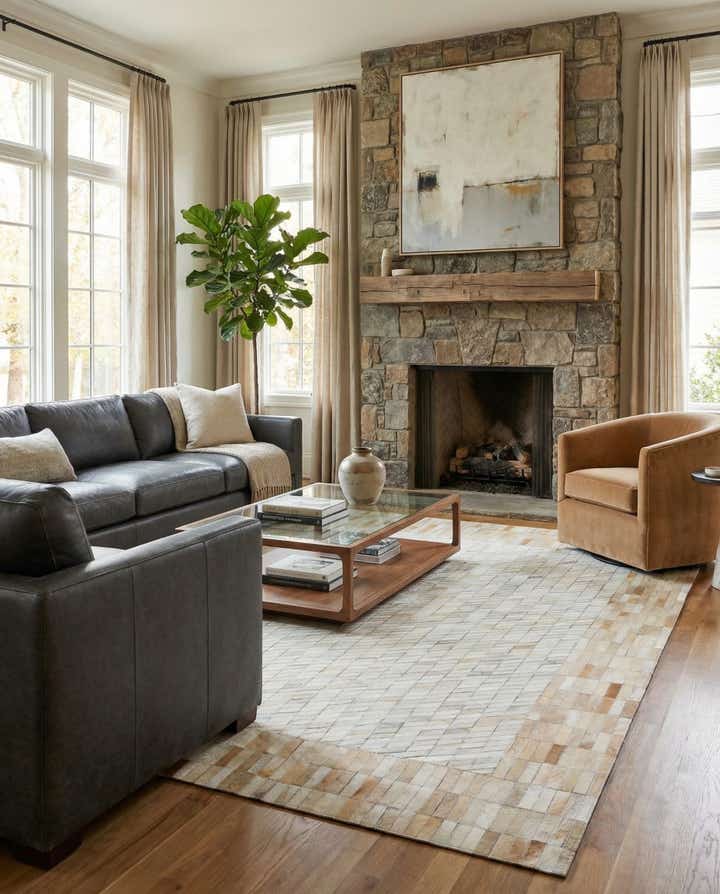 5' 1 x 8' Cowhide Leather Rug