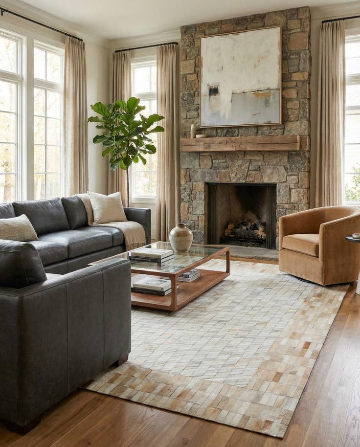 Detail image of 5' 1 x 8' Cowhide Leather Rug