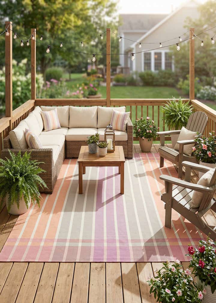 10' x 13' Easy-Clean Striped Indoor / Outdoor Rug
