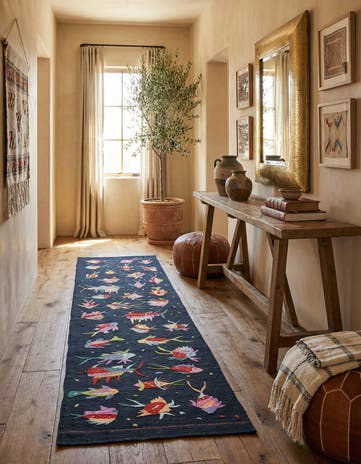 2' 7 x 9' 8 Hand Woven Kilim Suzani Wool Runner Rug