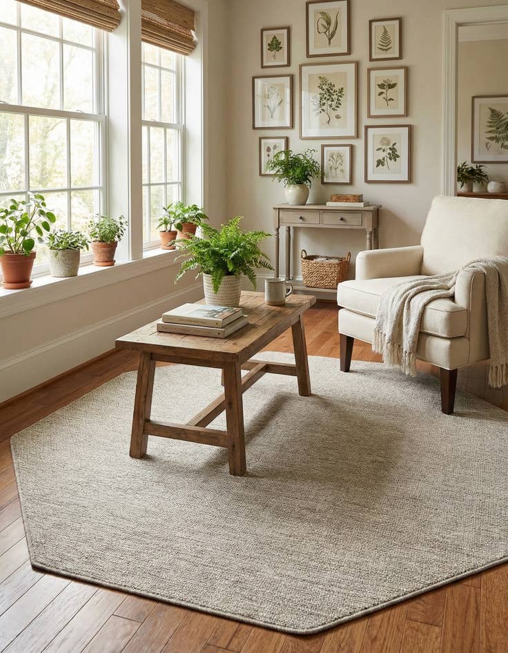 Detail image of 7' 10 x 7' 10  Washable Solid Indoor / Outdoor Octagon Rug