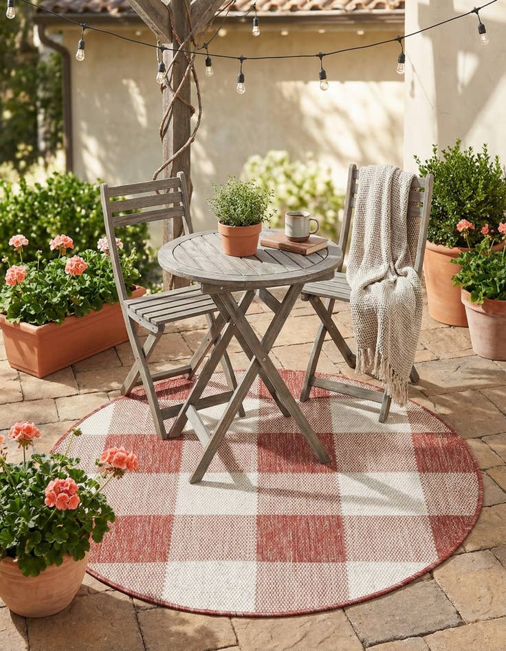 Detail image of 3' x 3'  Washable Checkered Indoor / Outdoor Round Rug