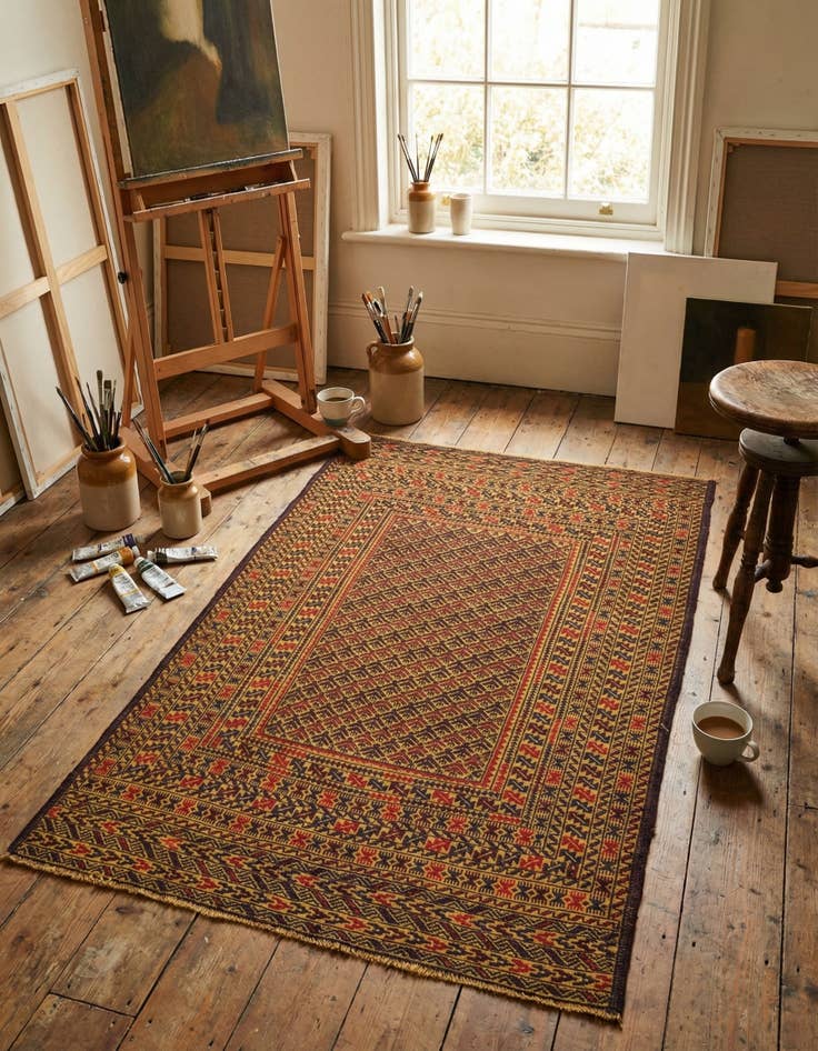Detail image of 4' 2 x 6'  Hand Woven Kilim Afghan Wool Rug
