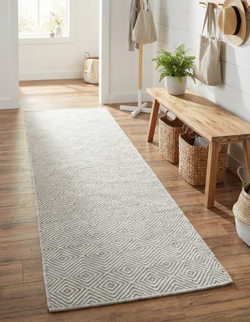 Gray Hand Woven Geo Trellis Flatweave Runner Rug
