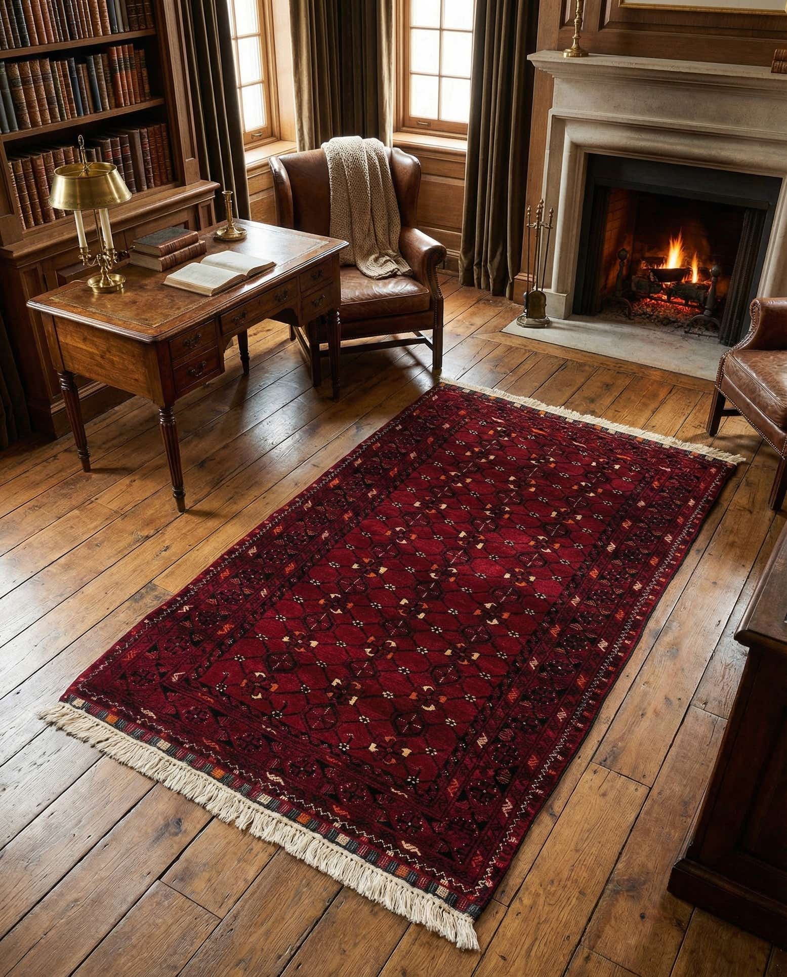 3' 5 x 6' 7 Hand Knotted Afghan Akhche Wool Rug