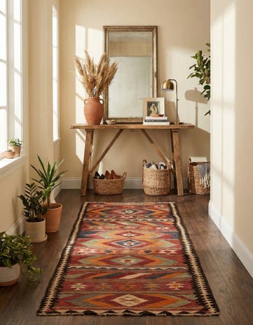3' 9 x 8' 7 Hand Woven Kilim Fars Wool Runner Rug