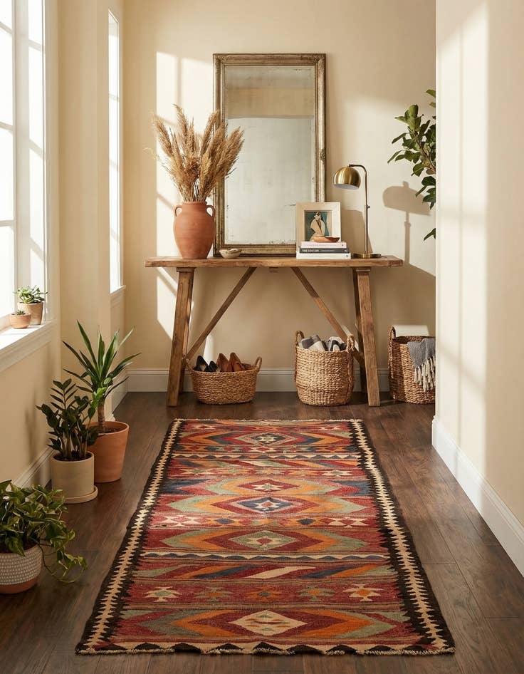 Detail image of 3' 9 x 8' 7  Hand Woven Kilim Fars Wool Runner Rug